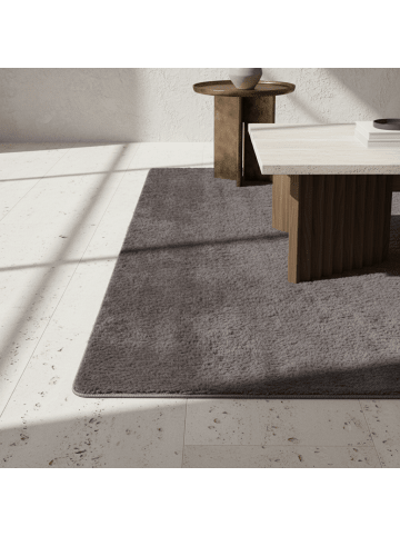 KADIMA DESIGN Teppich Kurzflor Unifarben Polyester Antirutsch Wohnzimmer in Grau