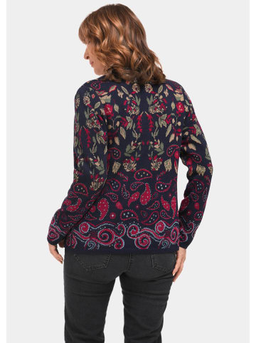GOLDNER Strickjacke mit aufwändiger Strickstruktur in dunkelblau / gemustert