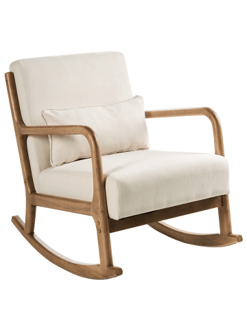 Beliani Schaukelsessel SKOVDE in Beige/Heller Holzfarbton - (W) 66 x (H) 82 x (L) 79 cm