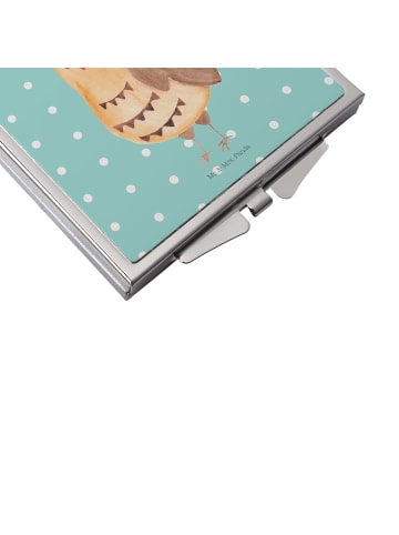 Mr. & Mrs. Panda Schminkspiegel Eule Zufrieden ohne Spruch in Türkis Pastell