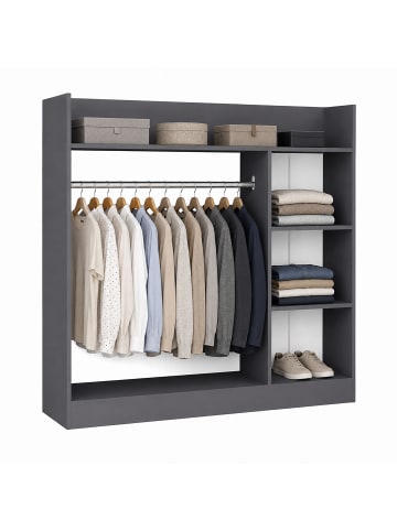 VCM Holz Kleiderständer mit Regal & Stange Palosa M in Anthrazit