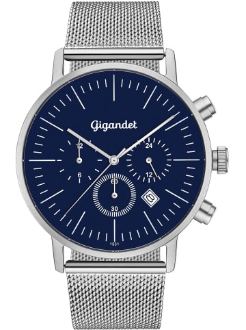 Gigandet Quarzuhr Dualtime "MINIMALISM III" in Silber/Blau