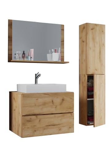 VCM  4-tlg. Waschplatz Waschtisch Lendas L Schublade in Honig-Eiche