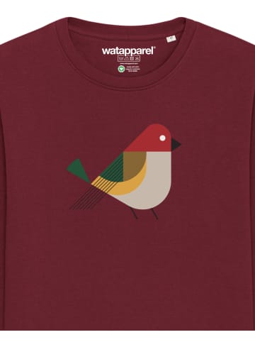 wat? Apparel Sweatshirt Vogel in Weinrot