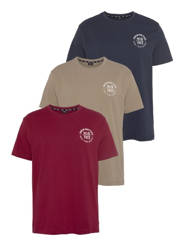 H.I.S. T-Shirt in bordeaux, navy, beige