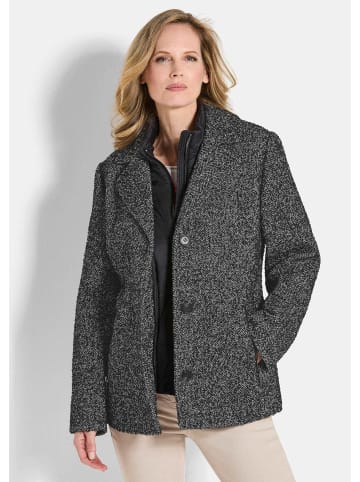 GOLDNER Bouclé-Jacke Moderne Wolljacke mit Steppeinsatz in schwarz / weiß / gemustert