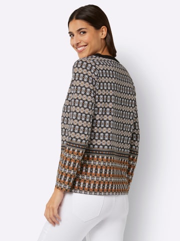 Sieh an! Langarm-Shirt in schwarz-cognac-bedruckt