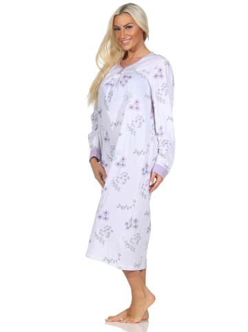 NORMANN Langarm Nachthemd klassische Design Knopfleiste am Hals - 87404 in flieder