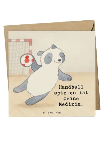 Mr. & Mrs. Panda Grußkarte Panda Handball spielen Design mit Spruch in Weiß