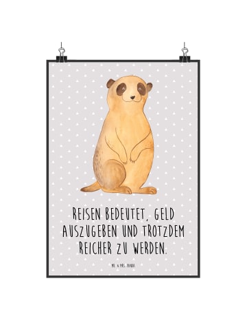Mr. & Mrs. Panda Poster Erdmännchen mit Spruch in Grau Pastell