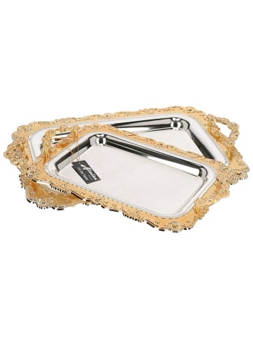 Almina 2er-Set Serviertabletts aus hochwertigem 18/10 Edelstahl in Silber/Gold(Motiv6)
