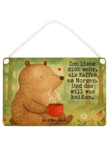 Mr. & Mrs. Panda Holzschild Bär Morgenkaffee Design mit Spruch in Weiß