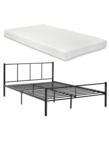 en.casa Metallbett Laos mit Matratze in Schwarz (B)140cm