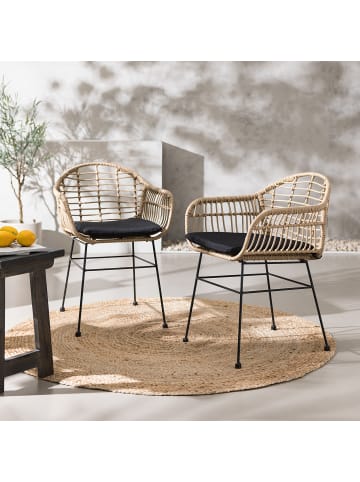 home24 Gartenstuhl KALO 2er-Set in Beige-Schwarz