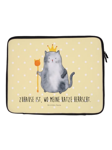 Mr. & Mrs. Panda Laptop Hülle Katze König mit Spruch in Gelb Pastell