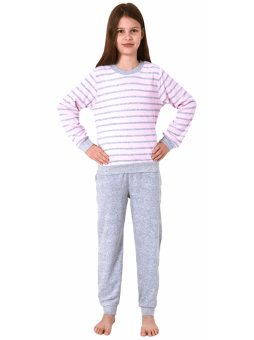 NORMANN Frottee Pyjama langarm Bündchen Schlafanzug Herz - 55938 in rosa