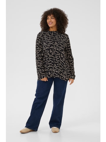 KAFFE curve Langarm-Bluse KClune in Black/Beige Abstract Print