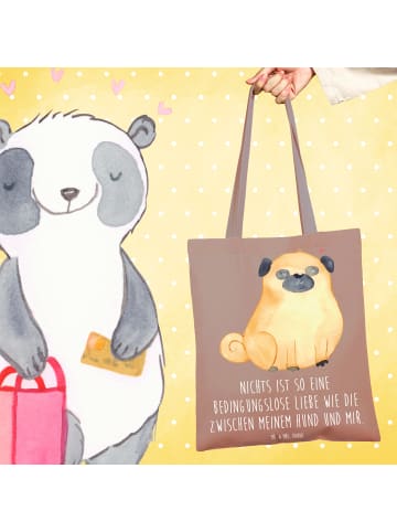 Mr. & Mrs. Panda Schultasche Mops mit Spruch in Braun Pastell
