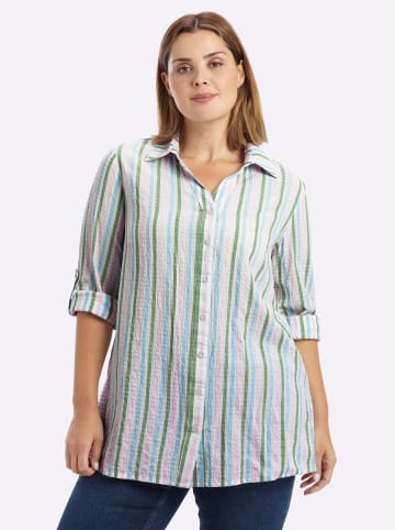 sheego Langarm-Bluse in weiß-hellrosé-gestreift