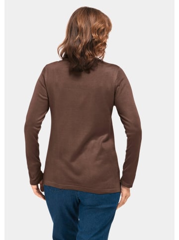 GOLDNER Kurzgröße:  Strickpullover mit Stehbundkragen in taupe