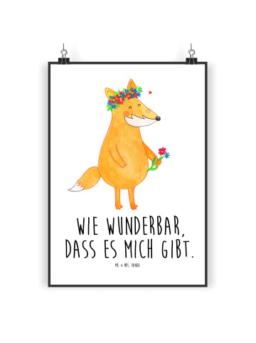 Mr. & Mrs. Panda Poster Fuchs Blumen mit Spruch in Weiß