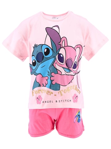 Disney 2tlg.Outfit T-Shirt & Shorts Disney Stitch & Angel in Rosa