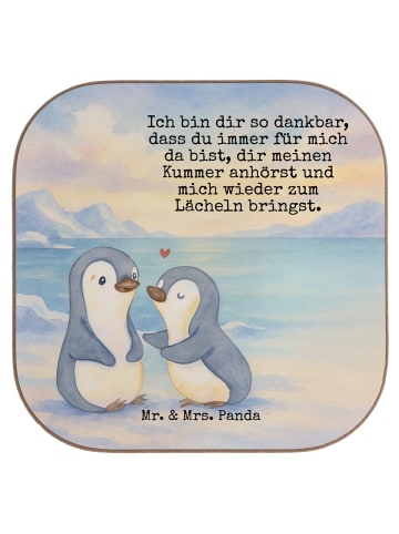 Mr. & Mrs. Panda Tisch-Untersetzer Pinguine trösten Design mit S... in Weiß