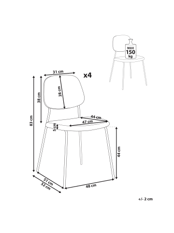 Beliani 4er-Set Esszimmerstuhl RILEY in Weiß/Beige