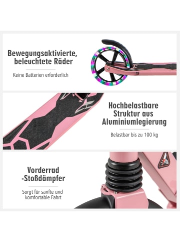 COSTWAY Kinder Roller klappbar mit Leuchten in Rosa
