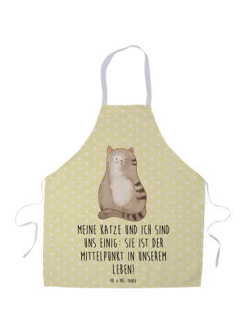 Mr. & Mrs. Panda Schürze Katze Sitzen mit Spruch in Gelb Pastell