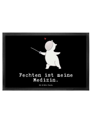 Mr. & Mrs. Panda Bodenvorleger Panda Fechten mit Spruch in Schwarz