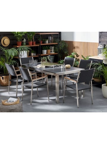 Beliani 7-tlg Gartentisch Set GROSSETO in Grau/Schwarz/Silber