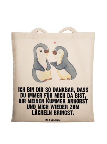 Mr. & Mrs. Panda Tragetasche Pinguine trösten mit Spruch in Creme