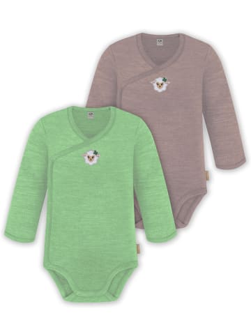 Normani Outdoor Sports 2er Set Unisex Baby Wickelbody Langarm-Strampler in Grün/Rosa