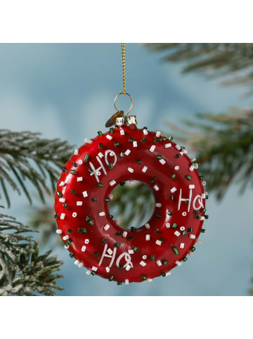 MARELIDA Baumschmuck Donut mit Verzierung Glas Ahnänger in rot