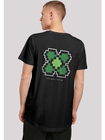 F4NT4STIC Long Cut T-Shirt Silvester Happy New Year Pixel Kleeblatt in schwarz