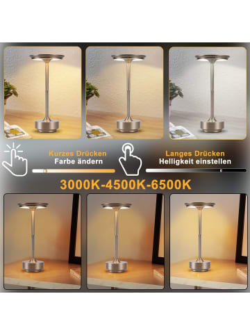 ZMH Tischleuchte LED in nickel Solarenergie 3600mhA Wiederaufladbar Touch Dimmbar