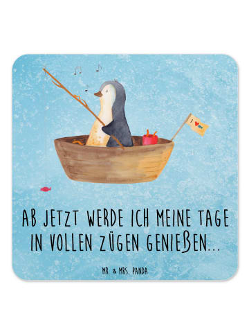 Mr. & Mrs. Panda Untersetzer Pinguin Angelboot mit Spruch in Eisblau