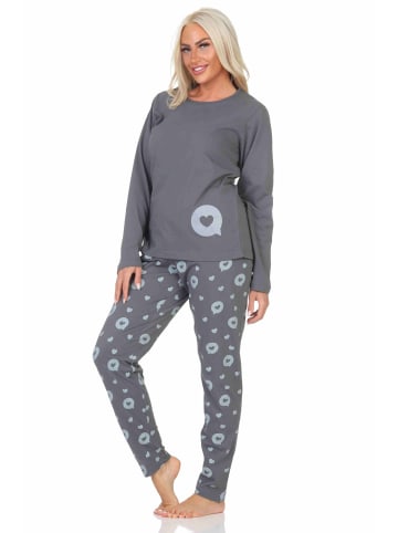 NORMANN Schlafanzug Pyjama langarm Herz Tupfen Punkte - 88016 in grau