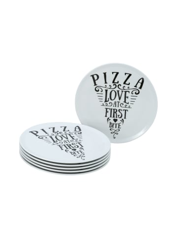 CreaTable IN  LOVE Pizzateller Porzellan Ø 33 cm in Weiß/Schwarz in Weiß/Schwarz