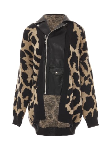NAEMI Damen Strickjacke in Beige Schwarz