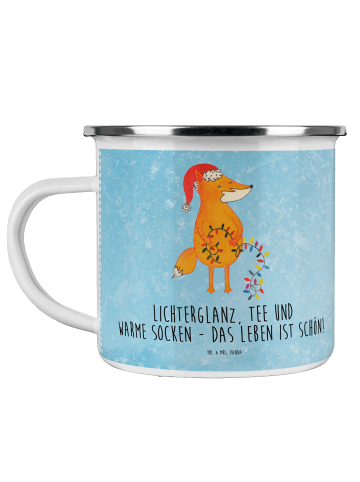 Mr. & Mrs. Panda Camping Emaille Tasse Fuchs Weihnachten mit Spruch in Eisblau