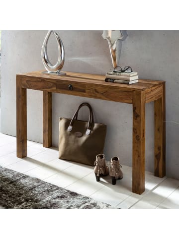 KADIMA DESIGN Konsole Massivholz | Sheesham, 120x40cm, Schublade, Landhaus in Braun