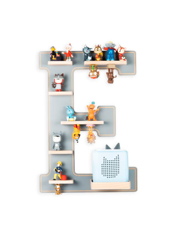 BOARTI Holz Regal Buchstabe E für Toniebox Tonies Figuren in Grau