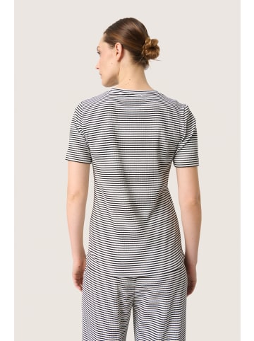 Soaked in Luxury T-shirt SLCalva Gerade Passform in Black and White Stripe