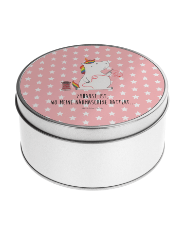 Mr. & Mrs. Panda Blechdose rund Einhorn Näherin mit Spruch in Rot Pastell