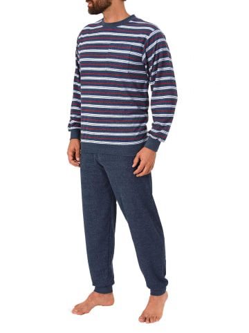 NORMANN Frottee Pyjama Schlafanzug lang Bündchen - 43995 in blau