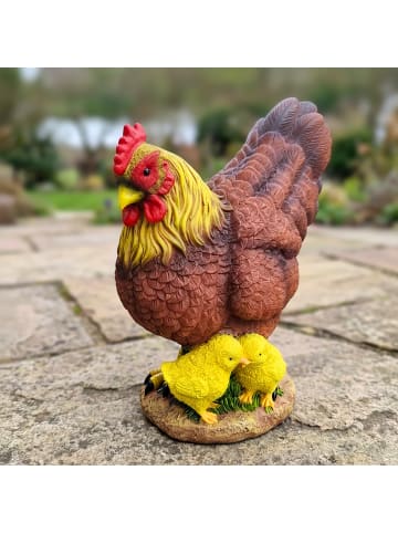 relaxdays Gartenfigur "Glucke" in Braun/ Gelb - (B)22 x (H)24 x (T)9 cm