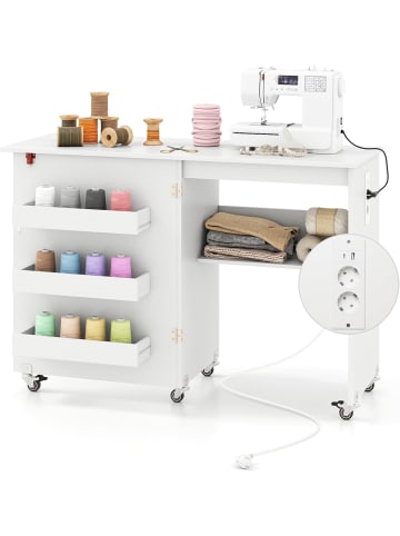 COSTWAY 2 in 1 Nähtisch klappbar mit Ladestation in Weiß