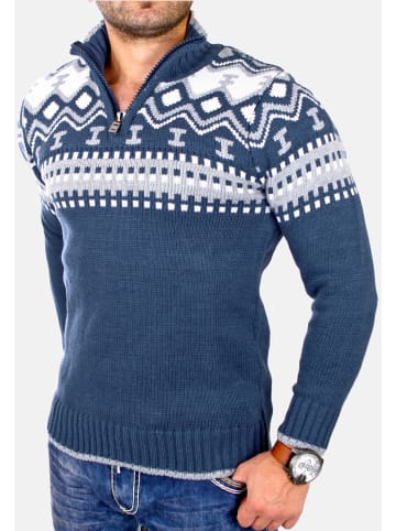 RESLAD Strickpullover Troyer Norweger in blau